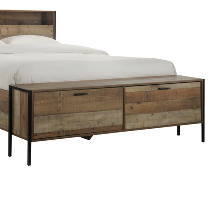 Queen Size Storage Bed Farme in Oak Colour with Particle Board Contraction and Metal Legs - Cosy Abode