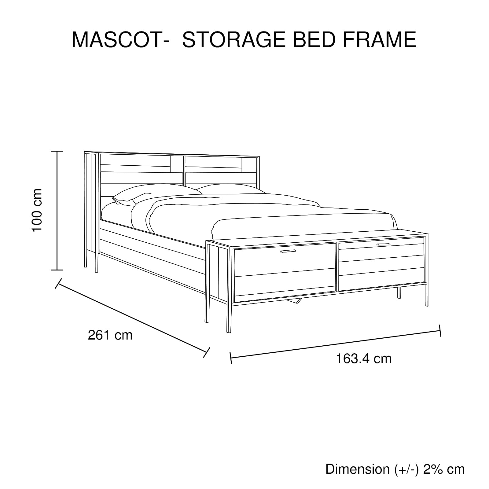 Queen Size Storage Bed Farme in Oak Colour with Particle Board Contraction and Metal Legs - Cosy Abode