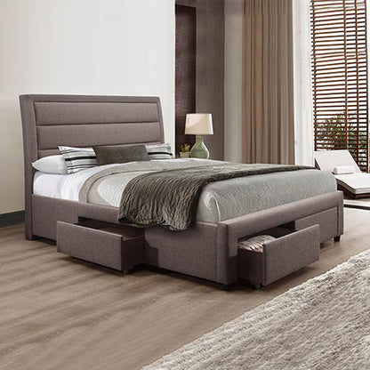Storage Bed Frame King Size Upholstery Fabric in Light Grey with Base Drawers - Cosy Abode
