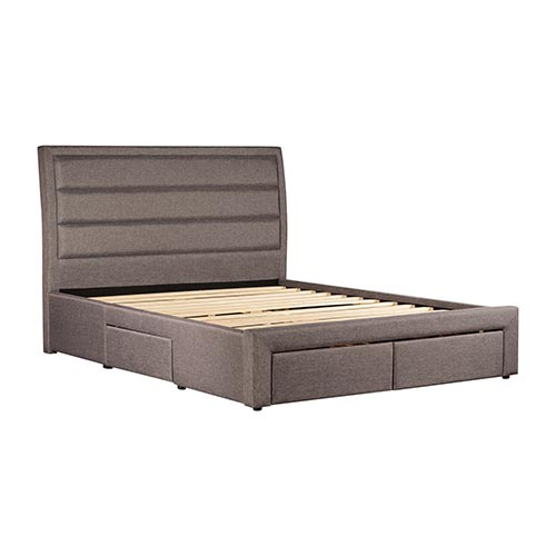 Storage Bed Frame King Size Upholstery Fabric in Light Grey with Base Drawers - Cosy Abode