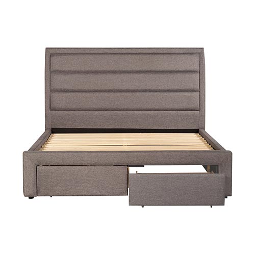 Storage Bed Frame Queen Size Upholstery Fabric in Light Grey with Base Drawers - Cosy Abode