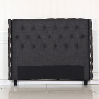 Bed Head Queen Charcoal Headboard Upholstery Fabric Studded Buttons - Cosy Abode