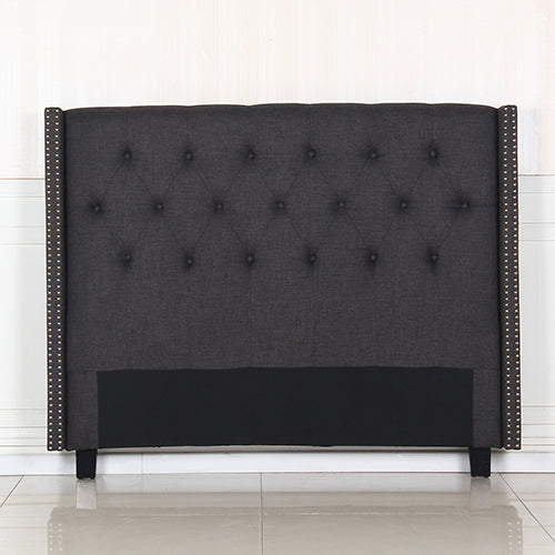 Bed Head Queen Charcoal Headboard Upholstery Fabric Studded Buttons - Cosy Abode