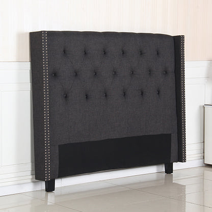 Bed Head Queen Charcoal Headboard Upholstery Fabric Studded Buttons - Cosy Abode