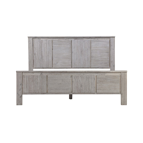 Queen Size Bed Frame with Solid Acacia Wood Veneered Construction in White Ash Colour - Cosy Abode