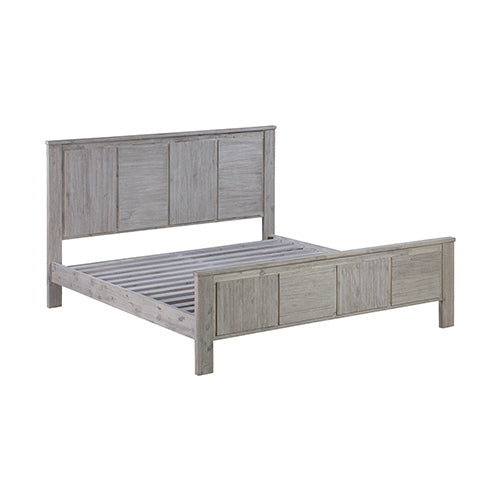 Queen Size Bed Frame with Solid Acacia Wood Veneered Construction in White Ash Colour - Cosy Abode