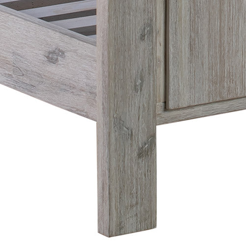 Queen Size Bed Frame with Solid Acacia Wood Veneered Construction in White Ash Colour - Cosy Abode