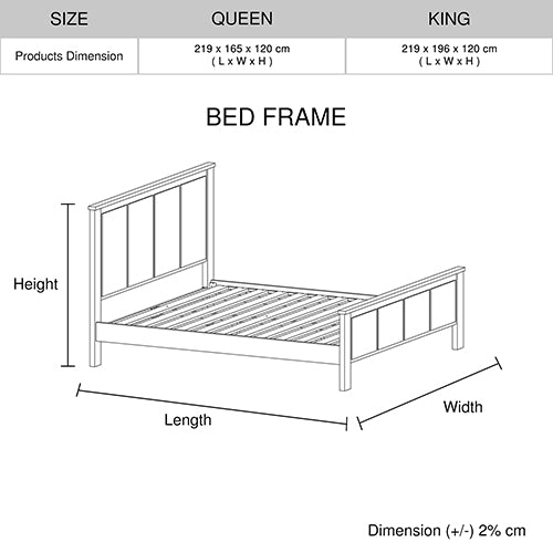 Queen Size Bed Frame with Solid Acacia Wood Veneered Construction in White Ash Colour - Cosy Abode