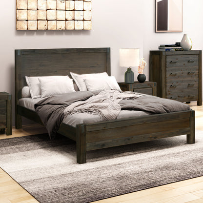 Bed Frame King Size in Solid Wood Veneered Acacia Bedroom Timber Slat in Chocolate - Cosy Abode