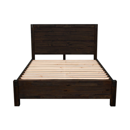 Bed Frame Queen Size in Solid Wood Veneered Acacia Bedroom Timber Slat in Chocolate - Cosy Abode