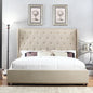 Bed Frame Queen Size in Beige Fabric Upholstered French Provincial High Bedhead - Cosy Abode