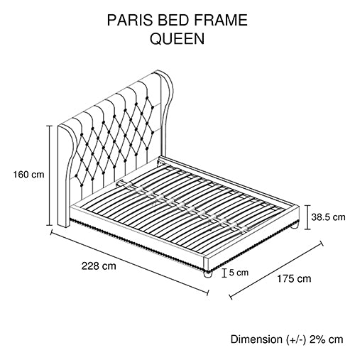 Bed Frame Queen Size in Beige Fabric Upholstered French Provincial High Bedhead - Cosy Abode
