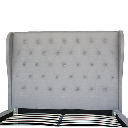 Bed Frame Queen Size in Grey Fabric Upholstered French Provincial High Bedhead - Cosy Abode