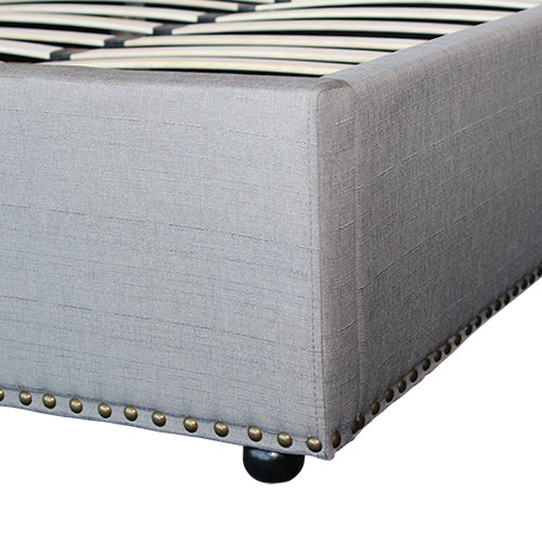 Bed Frame Queen Size in Grey Fabric Upholstered French Provincial High Bedhead - Cosy Abode