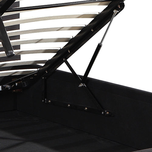 Gas Lift Queen Size Storage Bed Frame Upholstery Fabric in Black Colour with Tufted Headboard - Cosy Abode