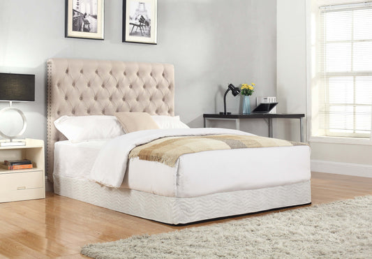 Bed Head Double Size French Provincial Headboard Upholsterd Fabric Beige - Cosy Abode