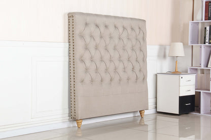 Bed Head Double Size French Provincial Headboard Upholsterd Fabric Beige - Cosy Abode