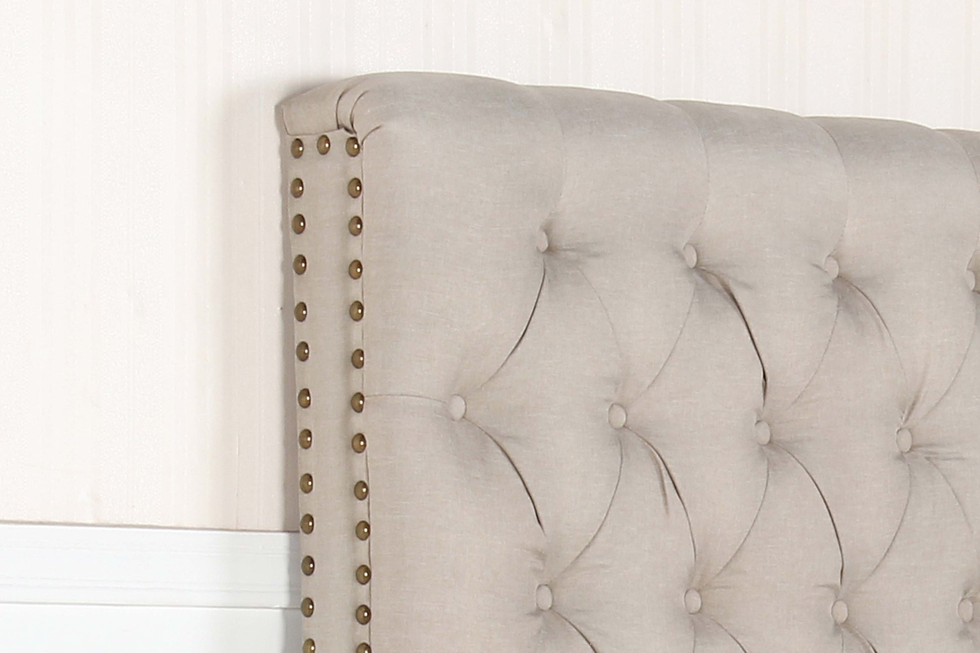 Bed Head Double Size French Provincial Headboard Upholsterd Fabric Beige - Cosy Abode