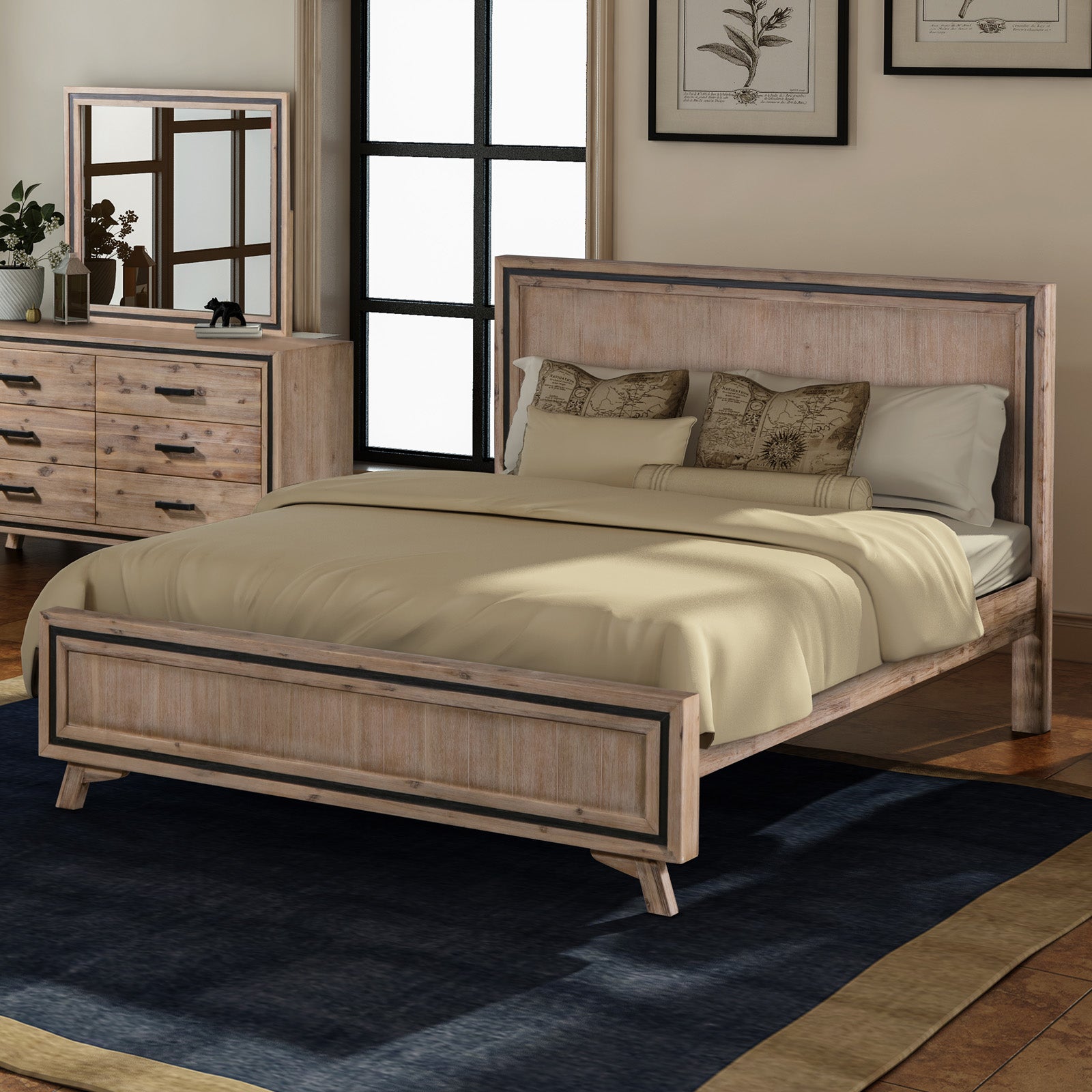 King Size Silver Brush Bed Frame in Acacia Wood Construction - Cosy Abode