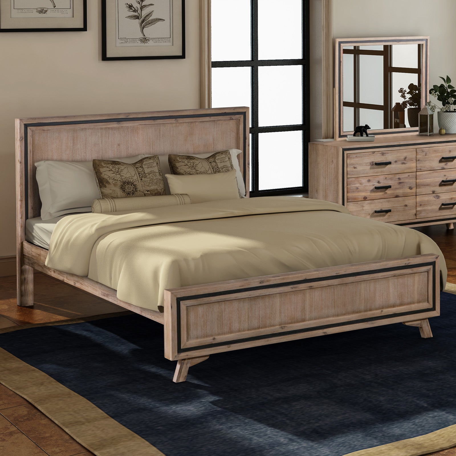 King Size Silver Brush Bed Frame in Acacia Wood Construction - Cosy Abode