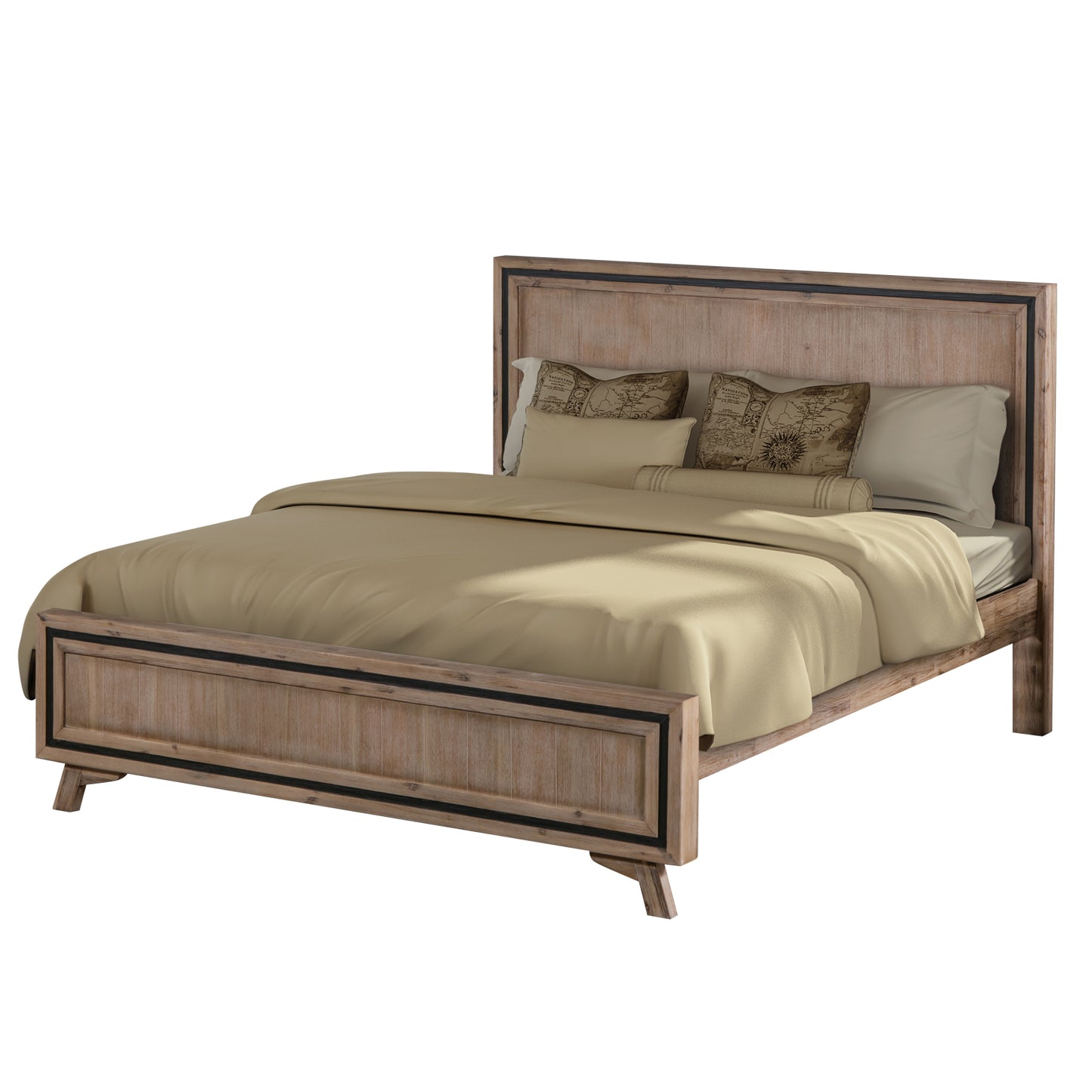 King Size Silver Brush Bed Frame in Acacia Wood Construction - Cosy Abode
