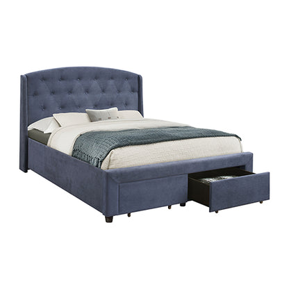Queen Size Storage Bed Frame Upholtery Navy Blue Fabric with 2 Drawers - Cosy Abode