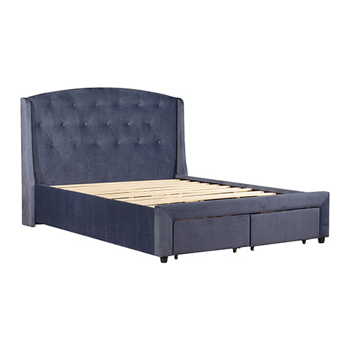 Queen Size Storage Bed Frame Upholtery Navy Blue Fabric with 2 Drawers - Cosy Abode