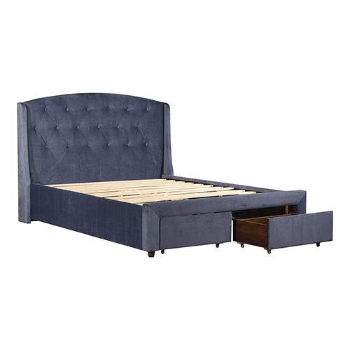 Queen Size Storage Bed Frame Upholtery Navy Blue Fabric with 2 Drawers - Cosy Abode