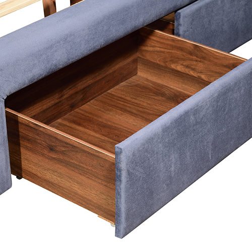Queen Size Storage Bed Frame Upholtery Navy Blue Fabric with 2 Drawers - Cosy Abode