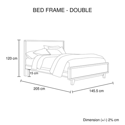 Double Size Wooden Bed Frame in Solid Wood Antique Design Light Brown - Cosy Abode