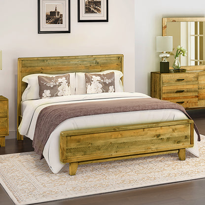 King Size Wooden Bed Frame in Solid Wood Antique Design Light Brown - Cosy Abode