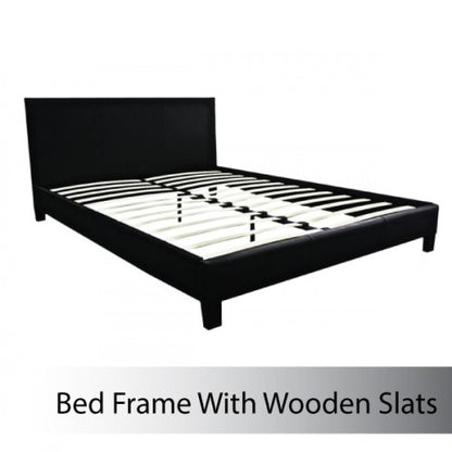 Double Size Leatheratte Bed Frame in Black Colour with Metal Joint Slat Base - Cosy Abode