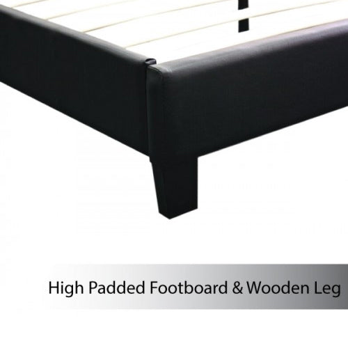 Double Size Leatheratte Bed Frame in Black Colour with Metal Joint Slat Base - Cosy Abode
