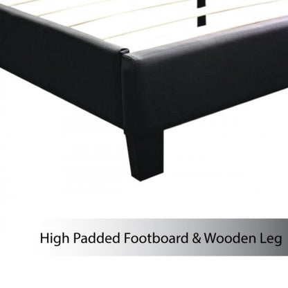 Double Size Leatheratte Bed Frame in Black Colour with Metal Joint Slat Base - Cosy Abode