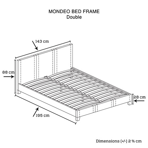Double Size Leatheratte Bed Frame in Black Colour with Metal Joint Slat Base - Cosy Abode