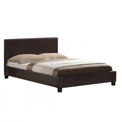 Double Size Leatheratte Bed Frame in Brown Colour with Metal Joint Slat Base - Cosy Abode