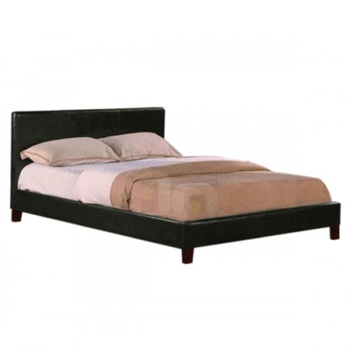 Queen Size Leatheratte Bed Frame in Black Colour with Metal Joint Slat Base - Cosy Abode