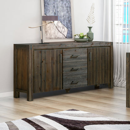 Buffet Sideboard in Chocolate Colour Constructed with Solid Acacia Wooden Frame Storage Cabinet with Drawers - Cosy Abode
