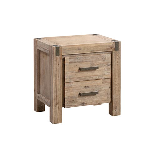 Bedside Table 2 drawers Night Stand in Solid Acacia Wood Oak Colour - Cosy Abode
