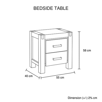 Bedside Table 2 drawers Night Stand in Solid Acacia Wood Oak Colour - Cosy Abode