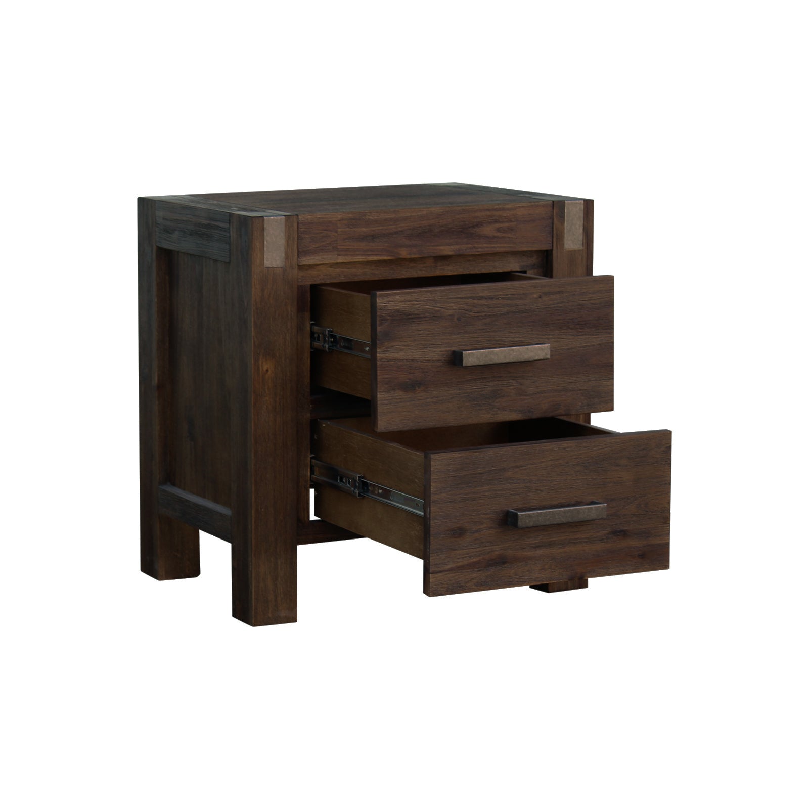Bedside Table 2 drawers Night Stand Solid Wood Acacia Storage in Chocolate Colour - Cosy Abode