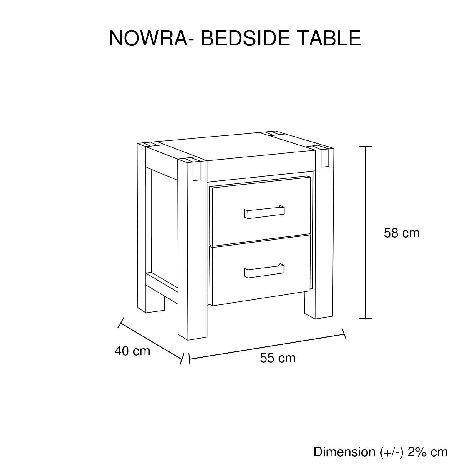 Bedside Table 2 drawers Night Stand Solid Wood Acacia Storage in Chocolate Colour - Cosy Abode