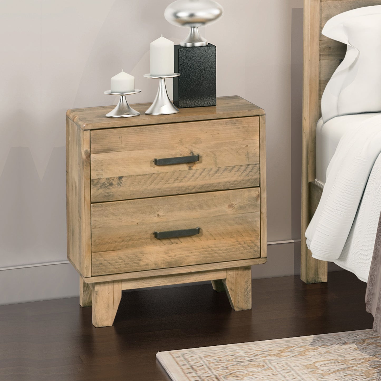 Bedside Table 2 drawers Night Stand Solid Wood Storage Light Brown Colour - Cosy Abode