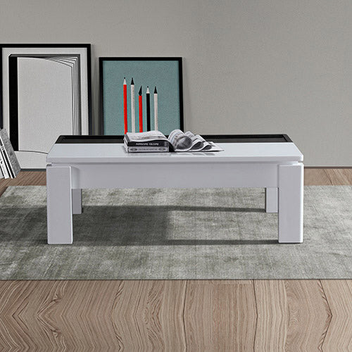 Coffee Table High Gloss Finish Lift Up Top MDF Black & White Colour Interior Storage - Cosy Abode