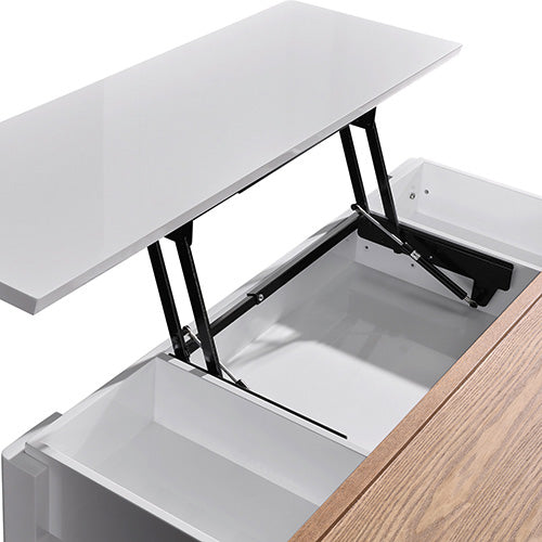 Coffee Table High Gloss Finish Lift Up Top MDF White Ash Colour Interior Storage - Cosy Abode