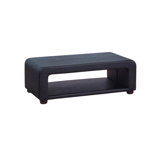 Coffee Table Upholstered PU Leather in Black Colour with open storage - Cosy Abode