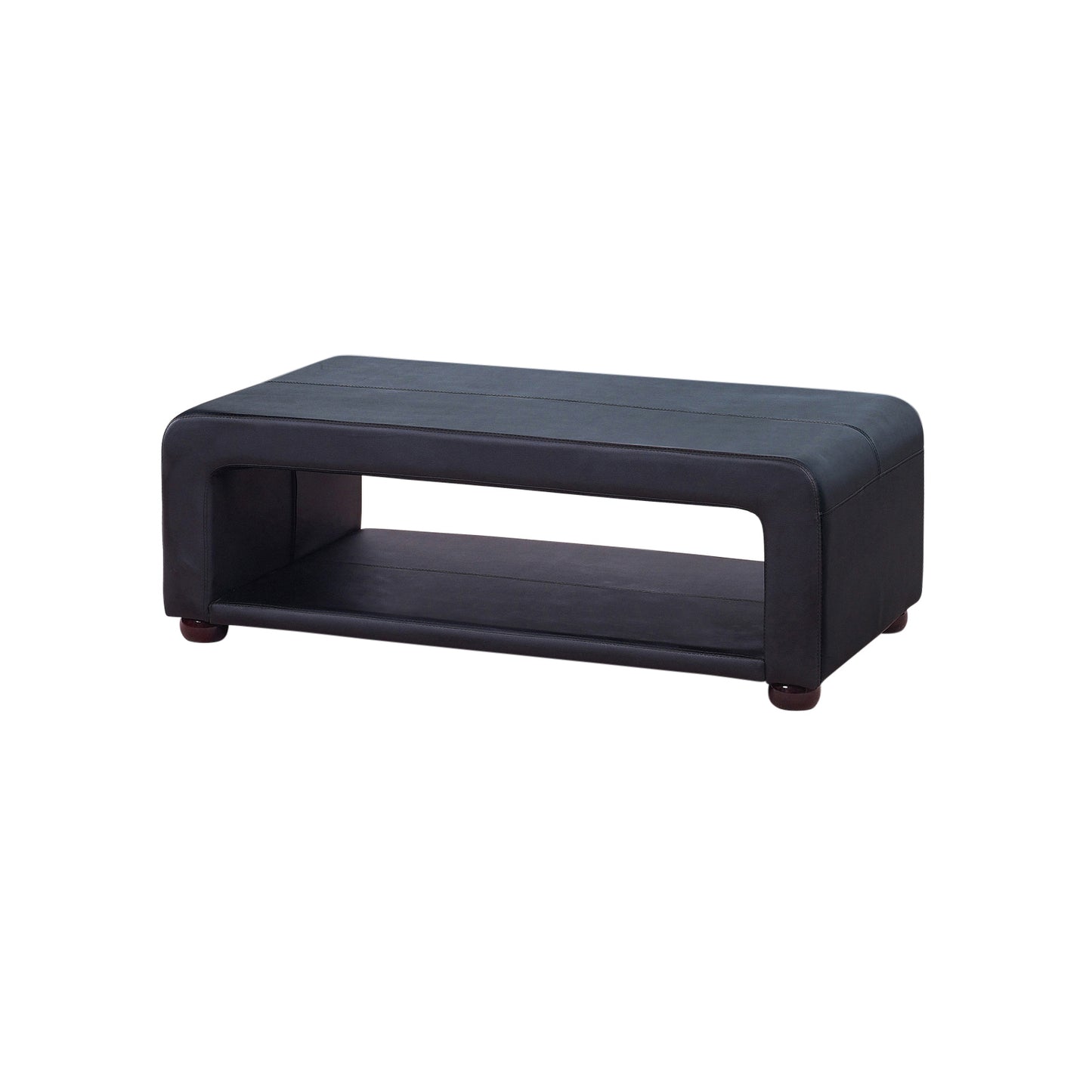 Coffee Table Upholstered PU Leather in Black Colour with open storage - Cosy Abode