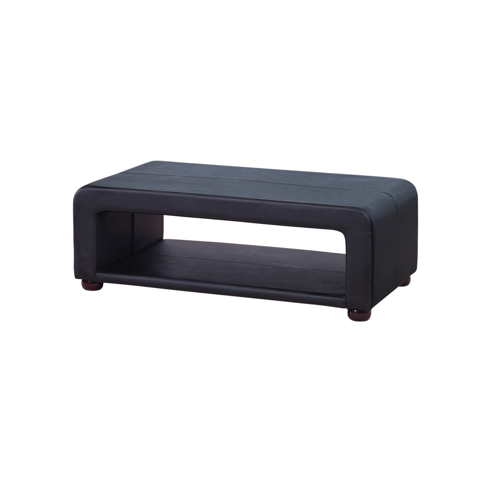 Coffee Table Upholstered PU Leather in Black Colour with open storage - Cosy Abode