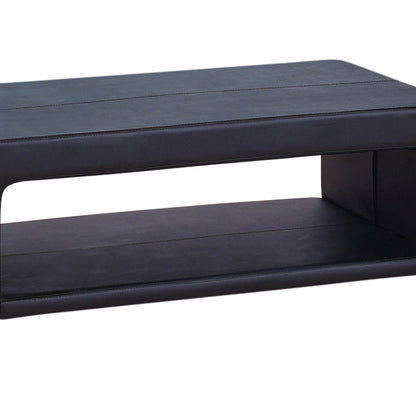 Coffee Table Upholstered PU Leather in Black Colour with open storage - Cosy Abode