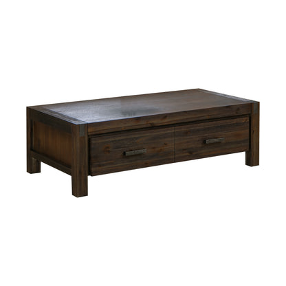 Coffee Table Solid Acacia Wood & Veneer 1 Drawers Storage Chocolate Colour - Cosy Abode